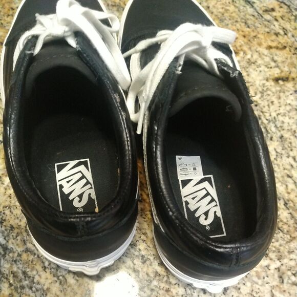 Rare Ribbed Vans Mens Black 500714 Lace Up Low Top Leather Shoes M 7 W 8.5 - Picture 8 of 12